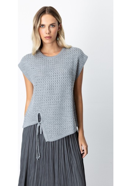 Kadın Önü Bağlamalı Süveter 65337 Gri