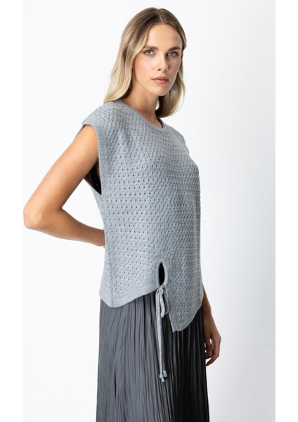Kadın Önü Bağlamalı Süveter 65337 Gri fiyatları
