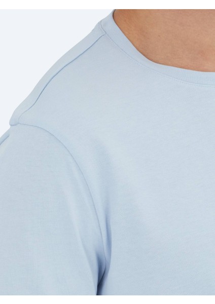 Orta Mavi Düz Bisiklet Yaka %100 Pamuk T-Shirt fırsatları