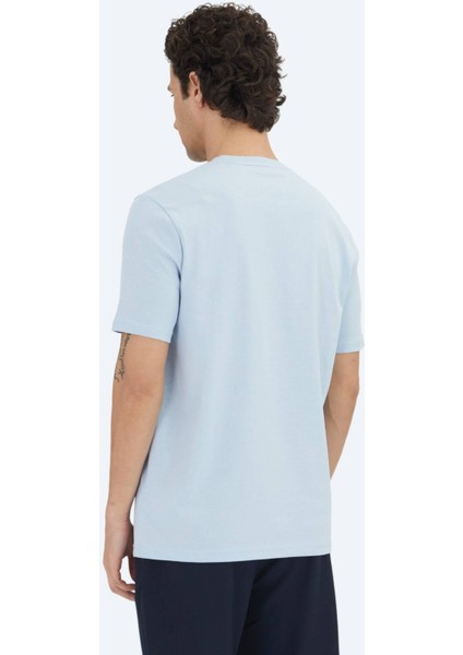 Orta Mavi Düz Bisiklet Yaka %100 Pamuk T-Shirt indirimleri