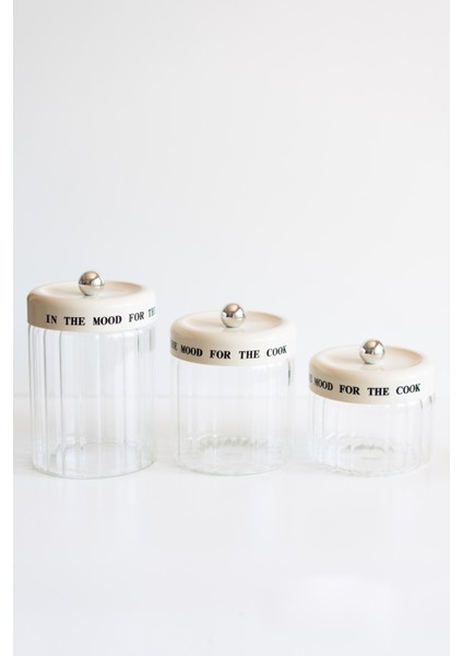 3'lü Krem Vakum Kapaklı Motto Cam Kavanoz Seti (850ML+1100ML+1400ML) modelleri