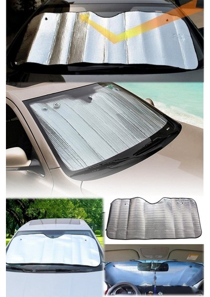 Güneşten Koruyucu Güneşlik 130X60 cm Araba Ön Cam Güneşliği Vantuzlu Alüminyum Katlanabilir Tr