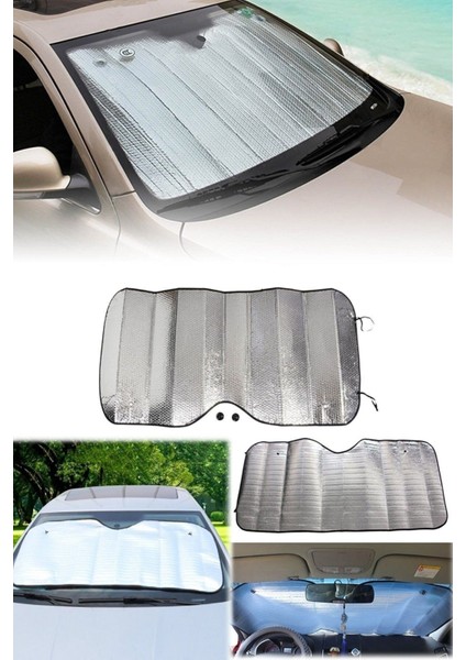 Güneşten Koruyucu Güneşlik 130X60 cm Araba Ön Cam Güneşliği Vantuzlu Alüminyum Katlanabilir Tr