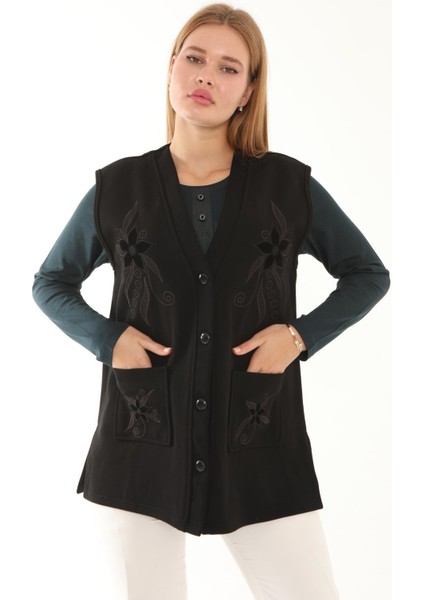 Çelik Örme Nakışlı Desenli Düğmeli Anne Yelek 2311