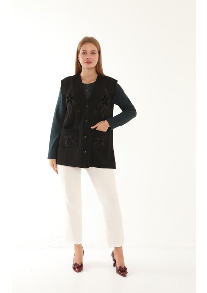 Çelik Örme Nakışlı Desenli Düğmeli Anne Yelek 2311 fiyatları