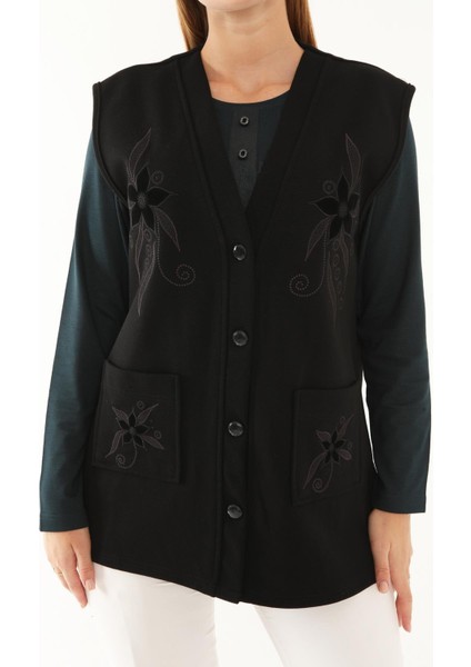 Çelik Örme Nakışlı Desenli Düğmeli Anne Yelek 2311 modelleri