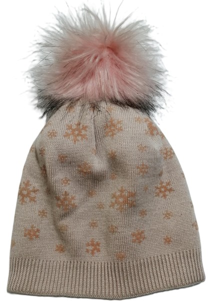 Kadın Örgü Ponponlu Bere Kristal Kar Taneli Baskılı Pudra fiyatları