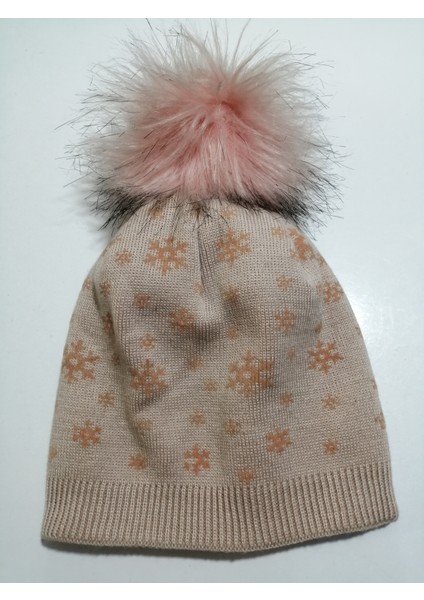 Kadın Örgü Ponponlu Bere Kristal Kar Taneli Baskılı Pudra fırsatları