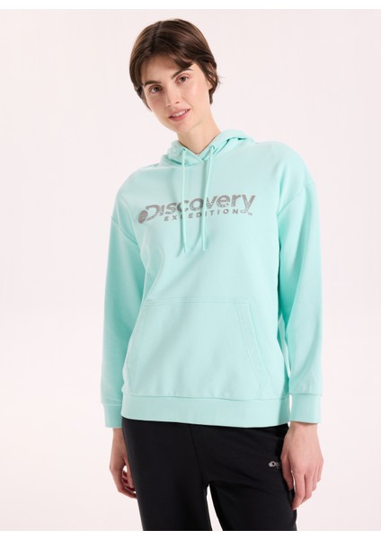 D5WL-SWT3608 Mint Kapüşon Yaka Relaxed Baskılı Kadın Sweatshırt modelleri