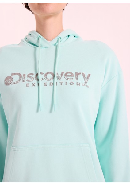 D5WL-SWT3608 Mint Kapüşon Yaka Relaxed Baskılı Kadın Sweatshırt fırsatları
