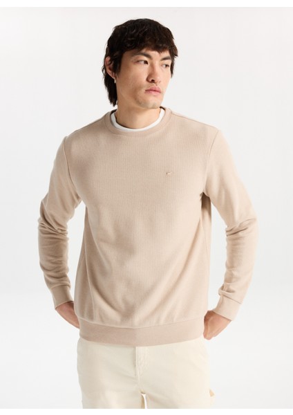 Bisiklet Yaka Bej Erkek Sweatshırt M4WM-SWT-1559