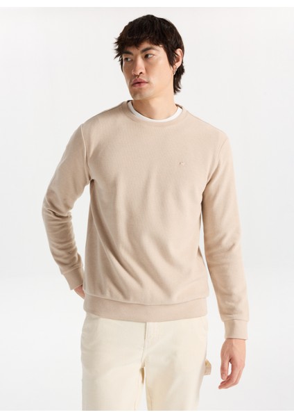 Bisiklet Yaka Bej Erkek Sweatshırt M4WM-SWT-1559 modelleri