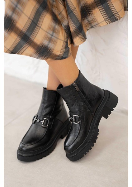 Alvina Kadın Hakiki Deri Makosen Bot Ksiyah