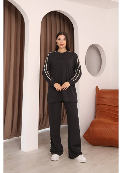 Kadın Şerit Detaylı Sweat Eşofman Ikili Takım