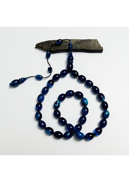 Mavi Renk Ateş Kehribarı Tesbih