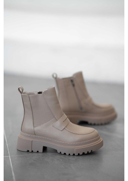 Adda Hakiki Deri Lastikli Kadın Bot Vizon modelleri