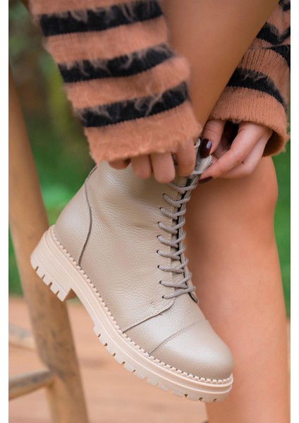 Roy Bağcıklı Kadın Hakiki Deri Postal Vizon