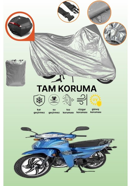 Gri Arka Çanta Uyumlu Bisan Shoppy 50 Uyumlu Motor Brandası, Koruyucu Örtü