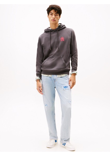 Kapüşon Yaka Siyah Erkek Sweatshırt DM0DM22085BDS Tjm Reg Washed Crest