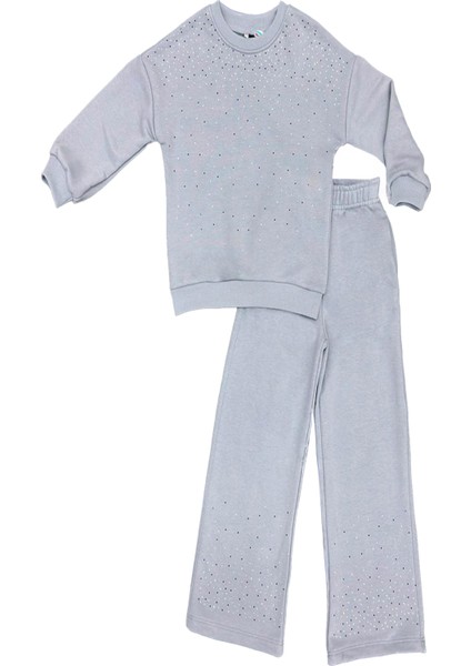 Kız Çocuk 3 Iplik Taş Detaylı Alt-Üst Takım 4-12 Yaş 12346