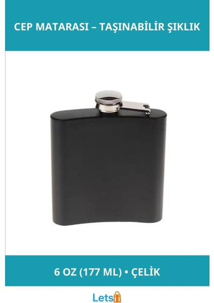 Siyah 6 Oz Paslanmaz Çelik Cep Içki Kanyak Matarası
