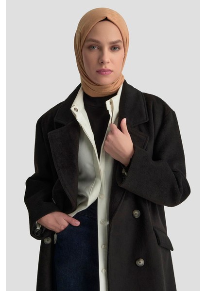 Kruvaze Yaka Kaşe Kaban 25KD1122 Siyah fiyatları