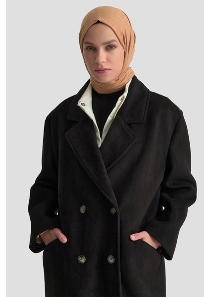 Kruvaze Yaka Kaşe Kaban 25KD1122 Siyah modelleri