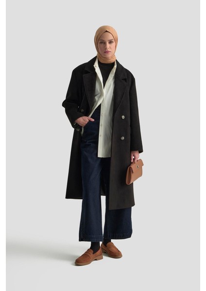 Kruvaze Yaka Kaşe Kaban 25KD1122 Siyah fırsatları