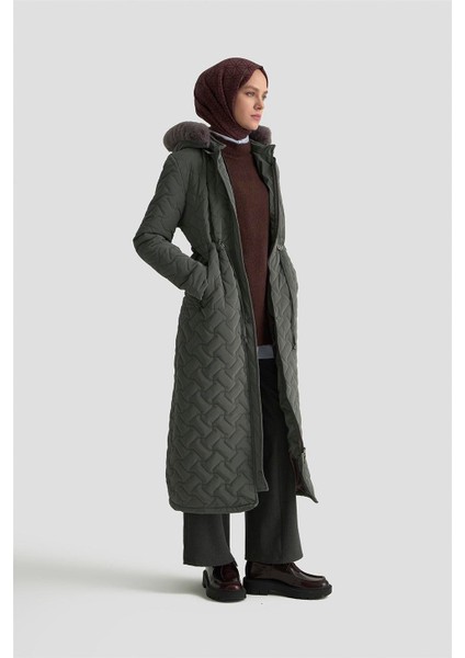 Kürklü Kapitone Kaban 25KD2501 Gri