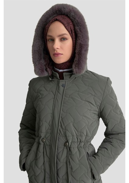 Kürklü Kapitone Kaban 25KD2501 Gri fırsatları