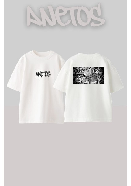 Tiger Tasarım Sırt Baskılı Pamuk Beyaz Oversize T-Shirt