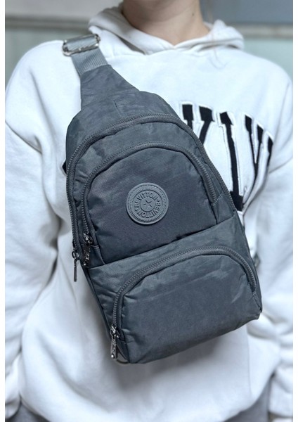 Su Geçirmez Kumaş Gri Unisex Body Bag Çapraz Omuz Çantası