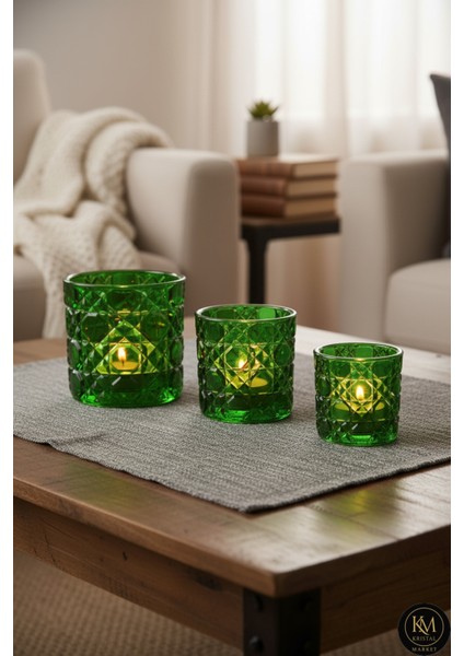 El Yapımı Kristal Mumluk Takımı 3'lü