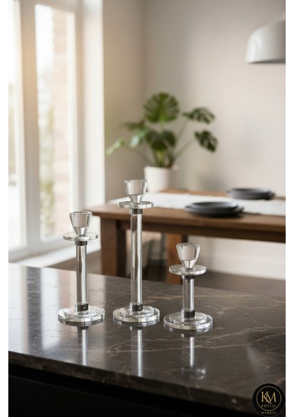 El Yapımı Kristal Desenli Dekoratif Mumluk Takımı 3'lü