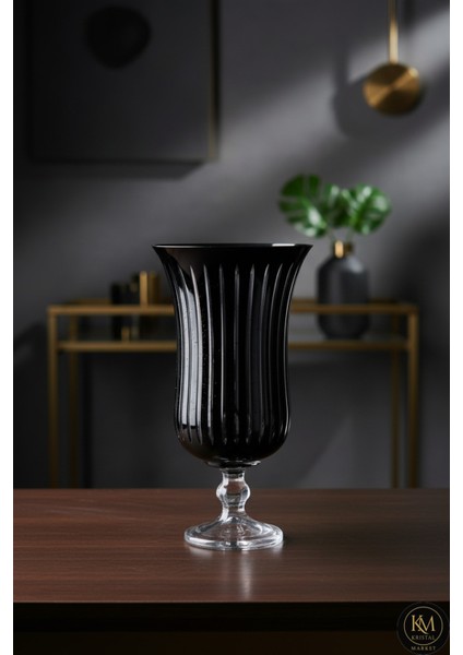 El Yapımı Kristal Vertical Desenli Siyah Dekoratif Vazo