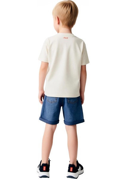 Erkek Çocuk Pamuklu Bisiklet Yaka Kısa Kollu T Shirt ve Denim Şort Takımı Kaliteli Şık Rahat indirimleri