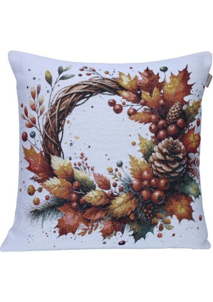Belıeve Sonbahar Çelenk Jakarlı Dokuma Goblen Dekoratif Kırlent 45*45