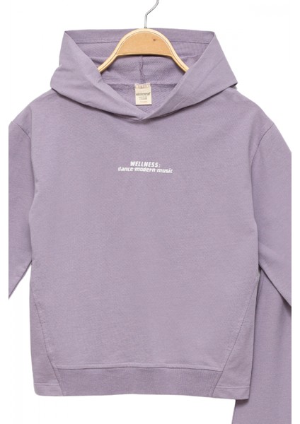 Kız Çocuk %100 Pamuk Kapüşonlu Sweatshirt Geniş Paça Lila Eşofman Takımı indirimleri