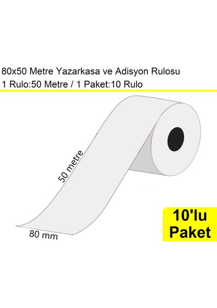 80X50 Metre Termal Yazarkasa ve Adisyon Rulosu 10 Adet