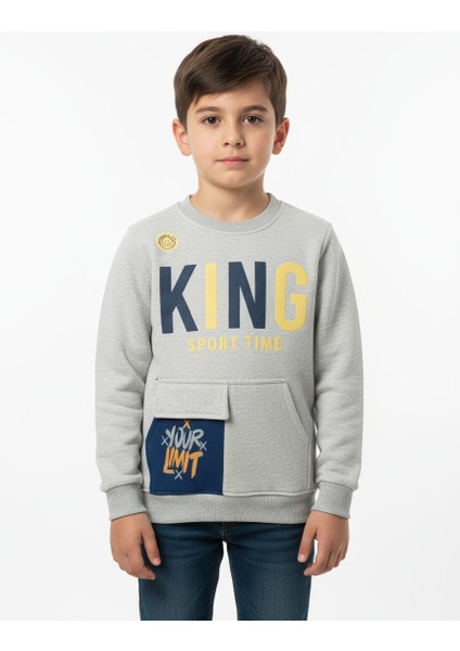 King Baskılı Şardonlu Erkek Çocuk Sweashirt