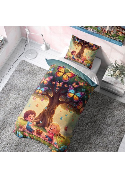 Kelebek ve Çiçek Diyarı Çocuk Nevresim Takımı (Çarşafsız)