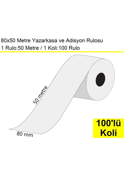 80X50 Metre Termal Yazarkasa ve Adisyon Rulosu 100 Adet