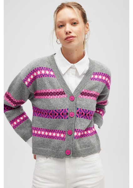 Sephora Jakarlı Kadın Triko Hırka - Gri Melanj Multi fiyatları