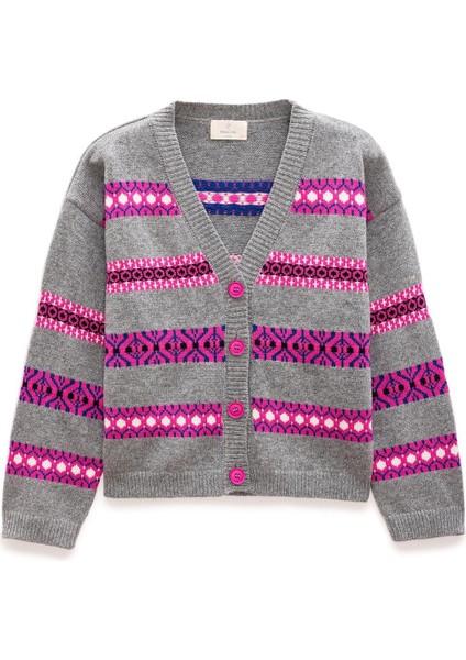 Sephora Jakarlı Kadın Triko Hırka - Gri Melanj Multi