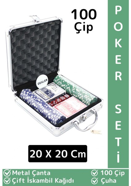 Luxery Texas Holdem Casino Blackjack 100 Çipli Çift Iskambil Kağıdı Metal Çantalı Poker Oyun Seti