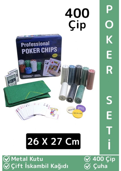 Luxery Texas Holdem Casino Blackjack 400 Poker Çipi Çift Iskambil Kağıdı Metal Kutu Poker Oyunu Seti