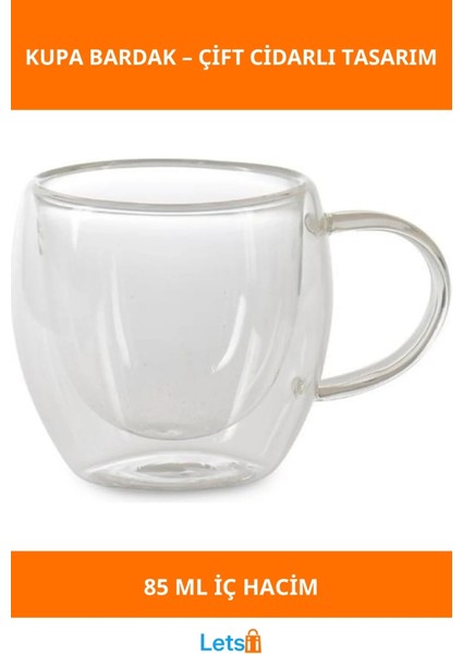 Çift Cidarlı Cam Kupa Bardak 85 ml
