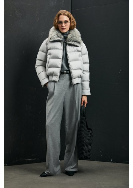 Kapitoneli Relaxed Tüylü Yaka Fit Mont Bayan Mont 122120041