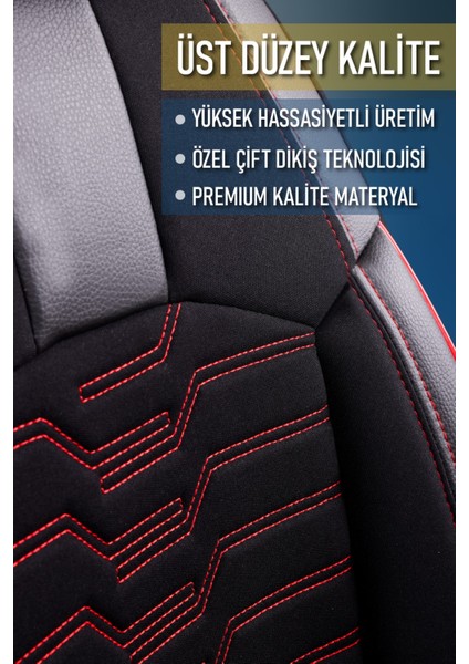 Honda Cr-V Deri Detaylı Oto Koltuk Kılıfı Ön Arka Takım Platinium Seri Siyah Kırmızı Scr 97-18