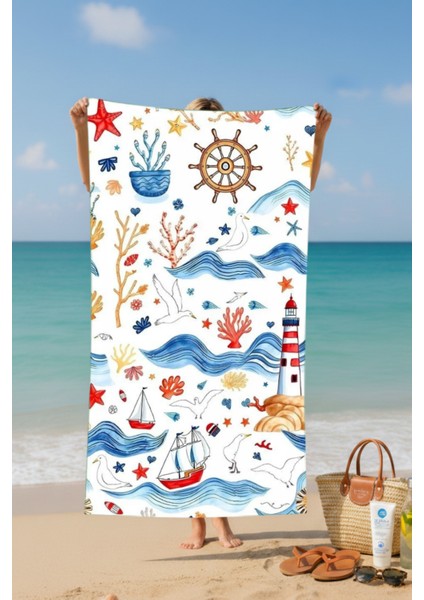 Çocuk Plaj Havlusu Desenli Pamuk Plaj Havlusu – Desenli Tasarım – 75X150 cm